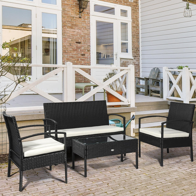 4 Pieces Rattan Garden Furniture Set, 4 Seater Garden Sofa Set with Loveseat, Ar