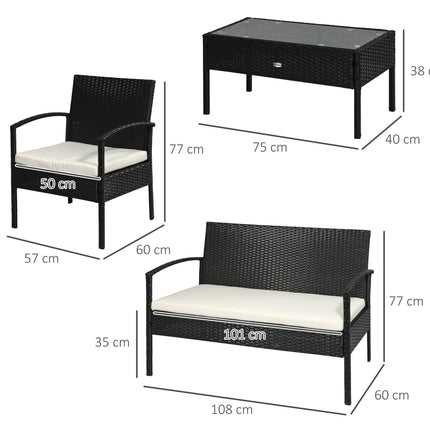 4 Pieces Rattan Garden Furniture Set, 4 Seater Garden Sofa Set with Loveseat, Ar