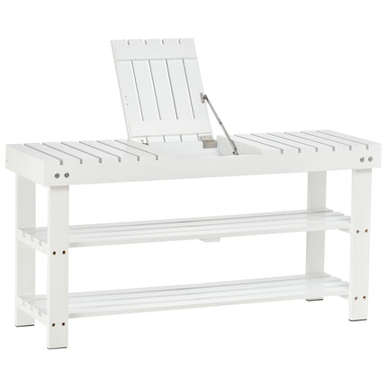 Shoe Bench, 3-Tier Wooden Shoe Rack with Hidden Storage Compartment, Slatted She
