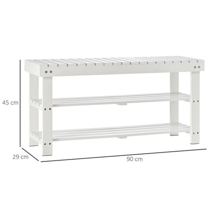 Shoe Bench, 3-Tier Wooden Shoe Rack with Hidden Storage Compartment, Slatted She