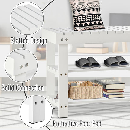 Shoe Bench, 3-Tier Wooden Shoe Rack with Hidden Storage Compartment, Slatted She