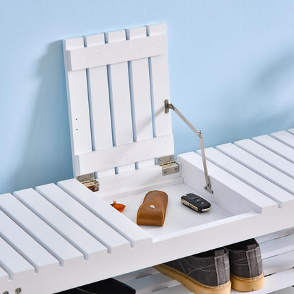 Shoe Bench, 3-Tier Wooden Shoe Rack with Hidden Storage Compartment, Slatted She
