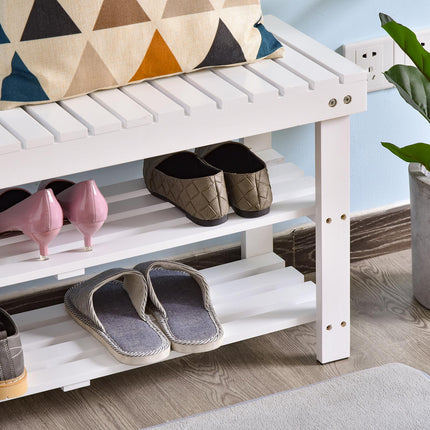 Shoe Bench, 3-Tier Wooden Shoe Rack with Hidden Storage Compartment, Slatted She