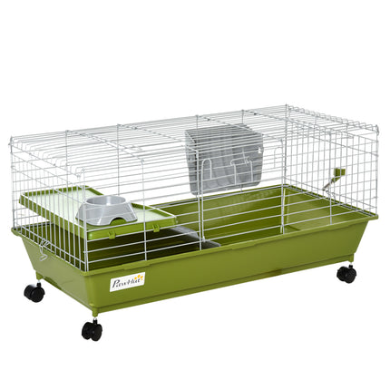 35" Small Animal Cage with Platform, Ramp, Food Dish, Wheels & Water Bottle for Chinchilla, Guinea Pig, Ferret - Green