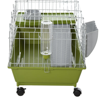 35" Small Animal Cage with Platform, Ramp, Food Dish, Wheels & Water Bottle for Chinchilla, Guinea Pig, Ferret - Green