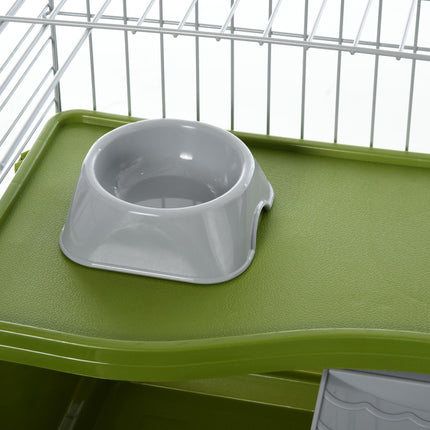 35" Small Animal Cage with Platform, Ramp, Food Dish, Wheels & Water Bottle for Chinchilla, Guinea Pig, Ferret - Green