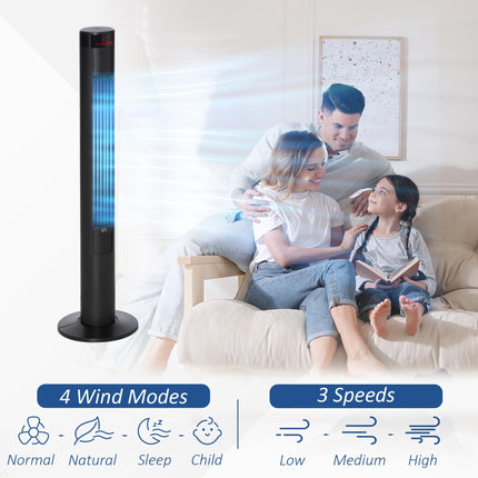 46" Tower Fan with Remote, 12H Timer, 3 Speeds & 4 Modes - Black