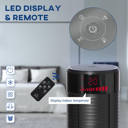 46" Tower Fan with Remote, 12H Timer, 3 Speeds & 4 Modes - Black