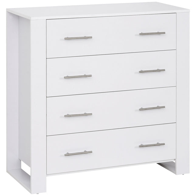 4-Drawer Chest of Drawers Storage Organizer with Metal Handles Freestanding Unit - White
