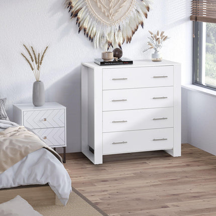 4-Drawer Chest of Drawers Storage Organizer with Metal Handles Freestanding Unit - White