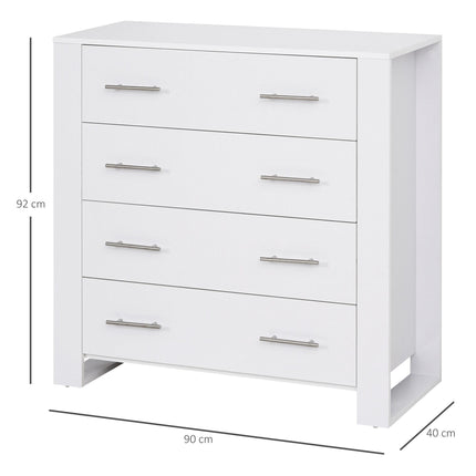 4-Drawer Chest of Drawers Storage Organizer with Metal Handles Freestanding Unit - White