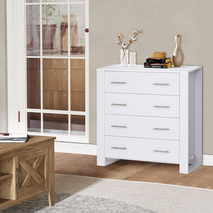 4-Drawer Chest of Drawers Storage Organizer with Metal Handles Freestanding Unit - White