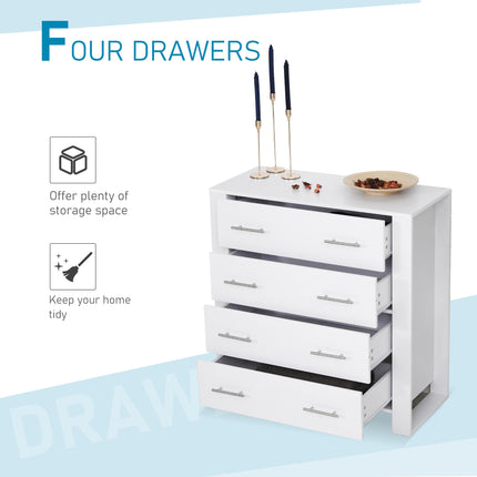4-Drawer Chest of Drawers Storage Organizer with Metal Handles Freestanding Unit - White