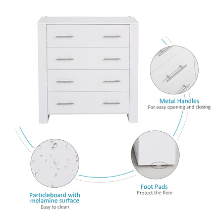 4-Drawer Chest of Drawers Storage Organizer with Metal Handles Freestanding Unit - White