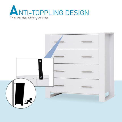 4-Drawer Chest of Drawers Storage Organizer with Metal Handles Freestanding Unit - White
