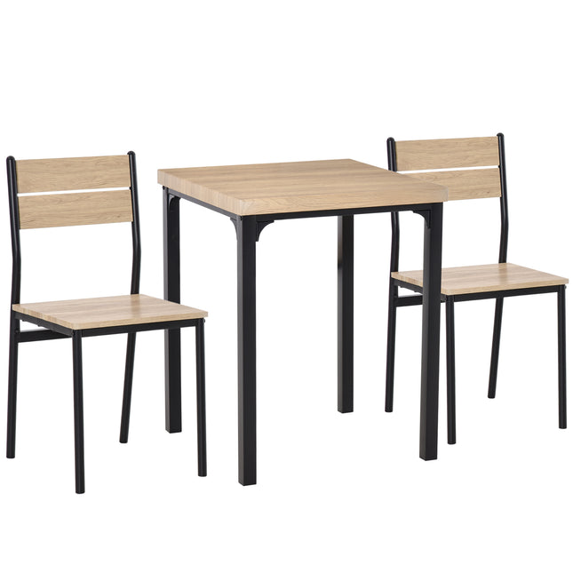 3 Piece Compact Dining Table and 2 Chairs Set with Metal Legs - Light Wood Grain & Black