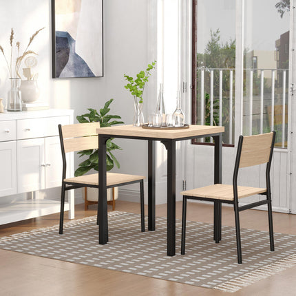 3 Piece Compact Dining Table and 2 Chairs Set with Metal Legs - Light Wood Grain & Black