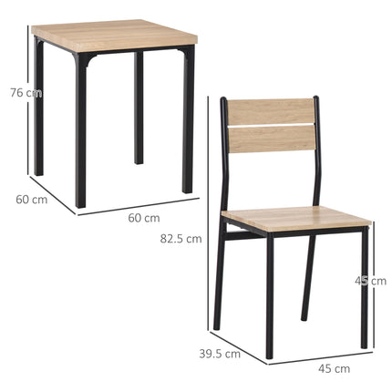 3 Piece Compact Dining Table and 2 Chairs Set with Metal Legs - Light Wood Grain & Black