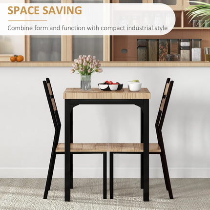 3 Piece Compact Dining Table and 2 Chairs Set with Metal Legs - Light Wood Grain & Black