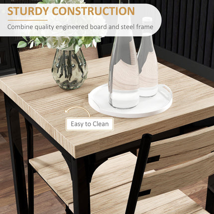 3 Piece Compact Dining Table and 2 Chairs Set with Metal Legs - Light Wood Grain & Black
