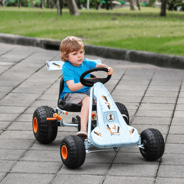 Kids Adjustable Seat Pedal Go-Kart with Steering & Brake - Blue/Orange