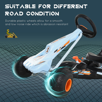 Kids Adjustable Seat Pedal Go-Kart with Steering & Brake - Blue/Orange