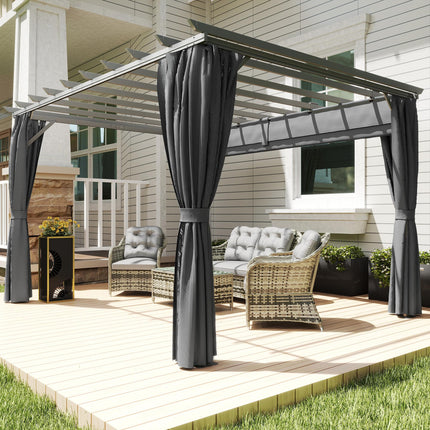 3.6 x 3(m) Outdoor Pergola Gazebo with Retractable Canopy and Curtains Garden Su