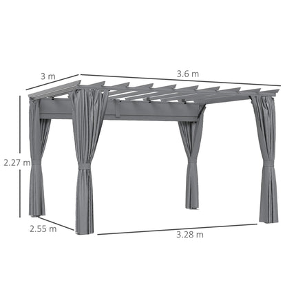 3.6 x 3(m) Outdoor Pergola Gazebo with Retractable Canopy and Curtains Garden Su