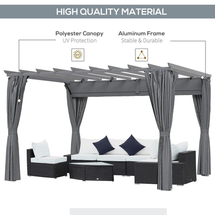 3.6 x 3(m) Outdoor Pergola Gazebo with Retractable Canopy and Curtains Garden Su