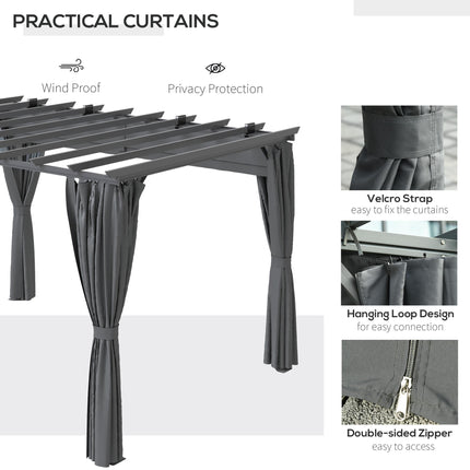3.6 x 3(m) Outdoor Pergola Gazebo with Retractable Canopy and Curtains Garden Su