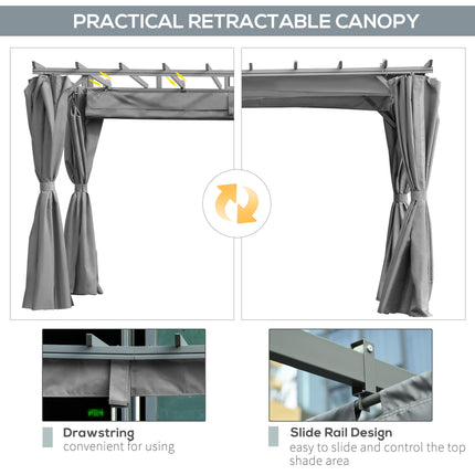 3.6 x 3(m) Outdoor Pergola Gazebo with Retractable Canopy and Curtains Garden Su
