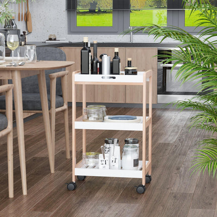 3-Tier Mobile Kitchen Trolley Cart with Rolling Wheels 46x35x74.5 cm - White