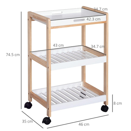 3-Tier Mobile Kitchen Trolley Cart with Rolling Wheels 46x35x74.5 cm - White