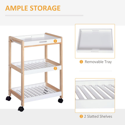 3-Tier Mobile Kitchen Trolley Cart with Rolling Wheels 46x35x74.5 cm - White