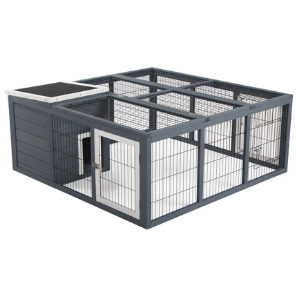 Rabbit Hutch with Openable Top for 1-2 Rabbits and Guinea Pigs 123x120x52cm - Grey