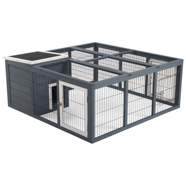 Rabbit Hutch with Openable Top for 1-2 Rabbits and Guinea Pigs 123x120x52cm - Grey