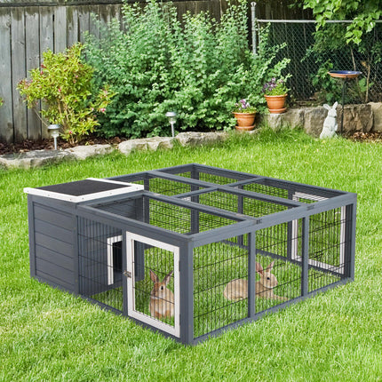 Rabbit Hutch with Openable Top for 1-2 Rabbits and Guinea Pigs 123x120x52cm - Grey