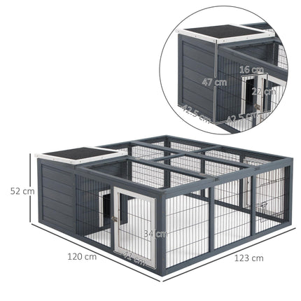 Rabbit Hutch with Openable Top for 1-2 Rabbits and Guinea Pigs 123x120x52cm - Grey