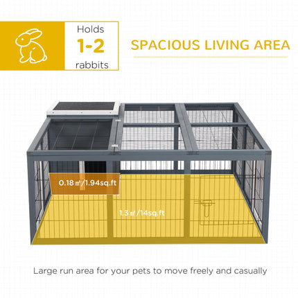 Rabbit Hutch with Openable Top for 1-2 Rabbits and Guinea Pigs 123x120x52cm - Grey