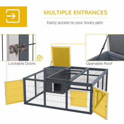 Rabbit Hutch with Openable Top for 1-2 Rabbits and Guinea Pigs 123x120x52cm - Grey