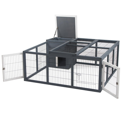 Rabbit Hutch with Openable Top for 1-2 Rabbits and Guinea Pigs 123x120x52cm - Grey