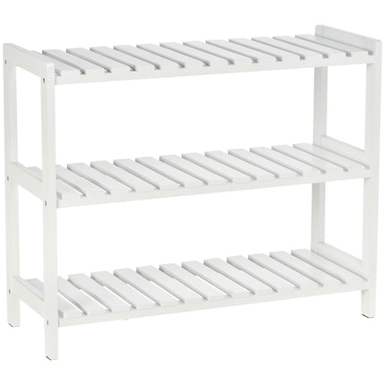 3-Tier Wood Frame Shoe Rack with Slatted Shelves 70L x 26W x 57.5H cm - White
