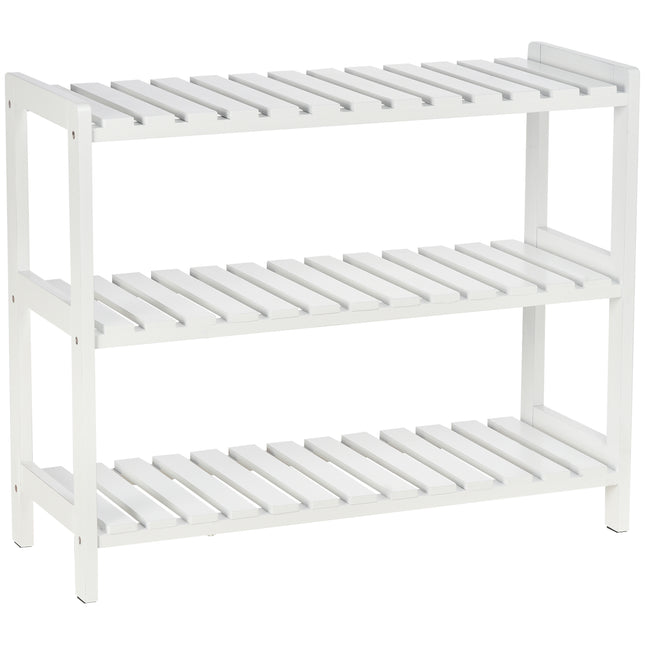 3-Tier Wood Frame Shoe Rack with Slatted Shelves 70L x 26W x 57.5H cm - White
