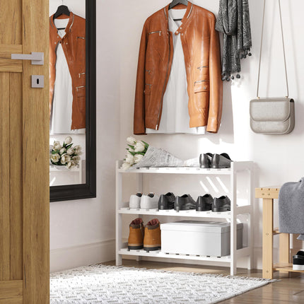 3-Tier Wood Frame Shoe Rack with Slatted Shelves 70L x 26W x 57.5H cm - White