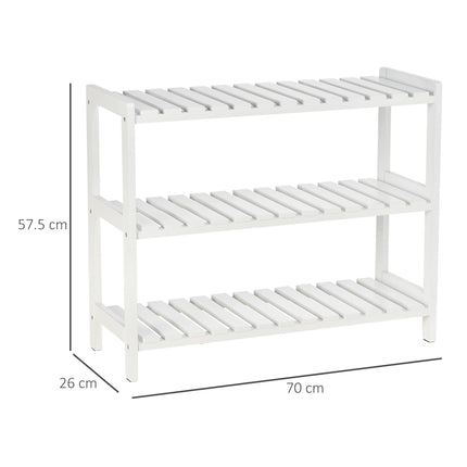3-Tier Wood Frame Shoe Rack with Slatted Shelves 70L x 26W x 57.5H cm - White