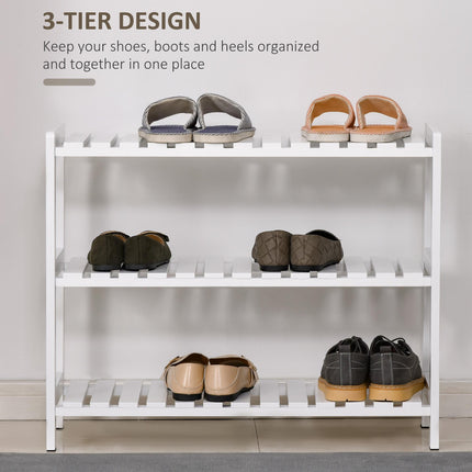 3-Tier Wood Frame Shoe Rack with Slatted Shelves 70L x 26W x 57.5H cm - White