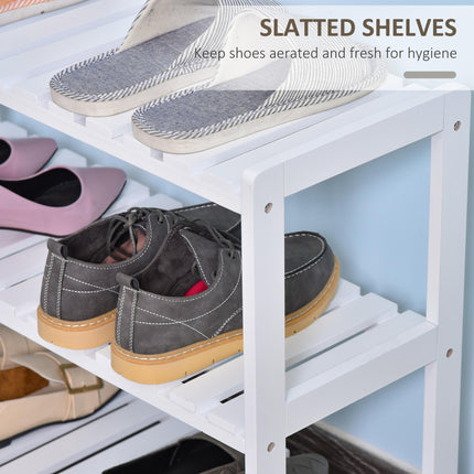 3-Tier Wood Frame Shoe Rack with Slatted Shelves 70L x 26W x 57.5H cm - White