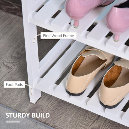 3-Tier Wood Frame Shoe Rack with Slatted Shelves 70L x 26W x 57.5H cm - White