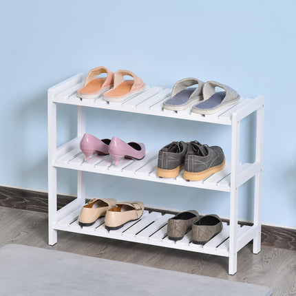 3-Tier Wood Frame Shoe Rack with Slatted Shelves 70L x 26W x 57.5H cm - White