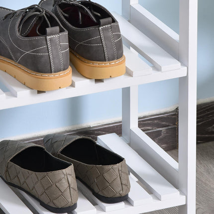 3-Tier Wood Frame Shoe Rack with Slatted Shelves 70L x 26W x 57.5H cm - White